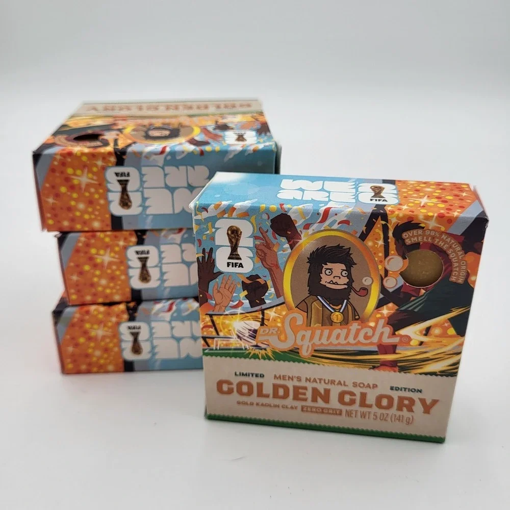 (4) Dr. Squatch FIFA 2026 Golden Glory Mens Natural Soap 5oz Zero Grit